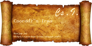 Csordás Irma névjegykártya